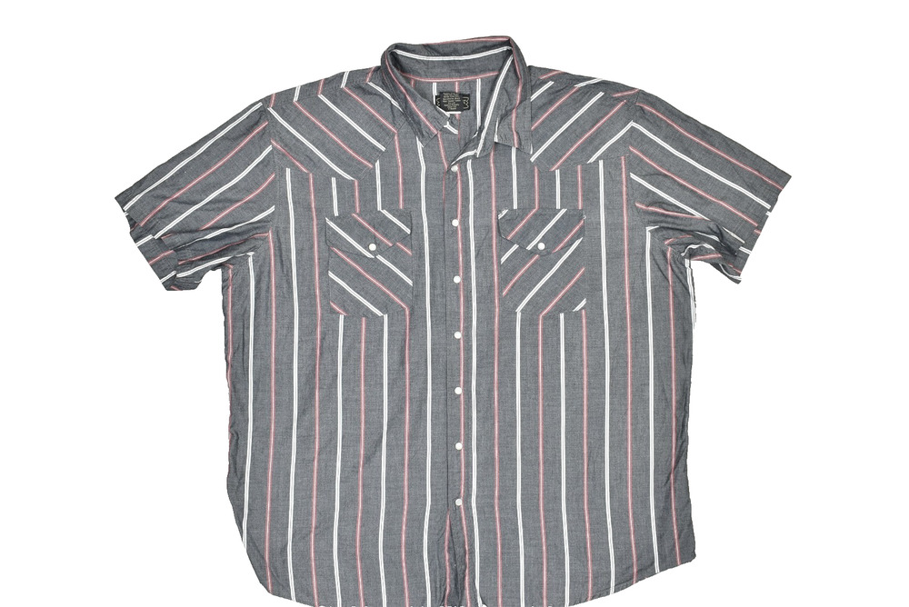High Noon Men's Grey Striped Western Snap Button Shirt Size L Short Sleeve